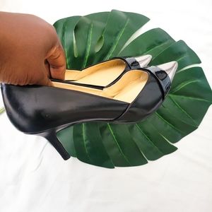 Ivanka Trump Nyle Heels Two Tone Black and Silver